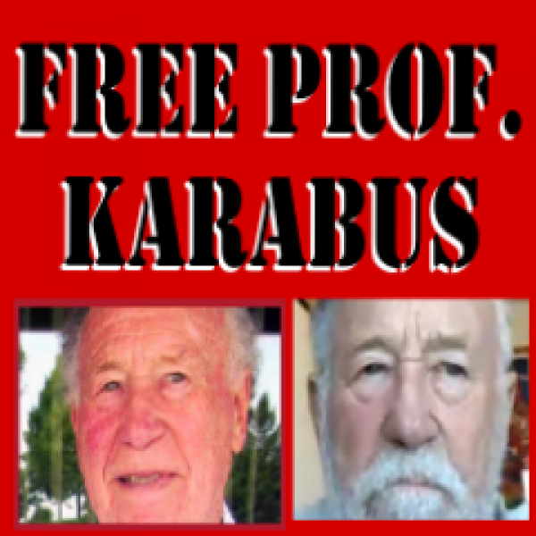 Banner being used by groups calling for Professor Cyril Karabus to be freed.