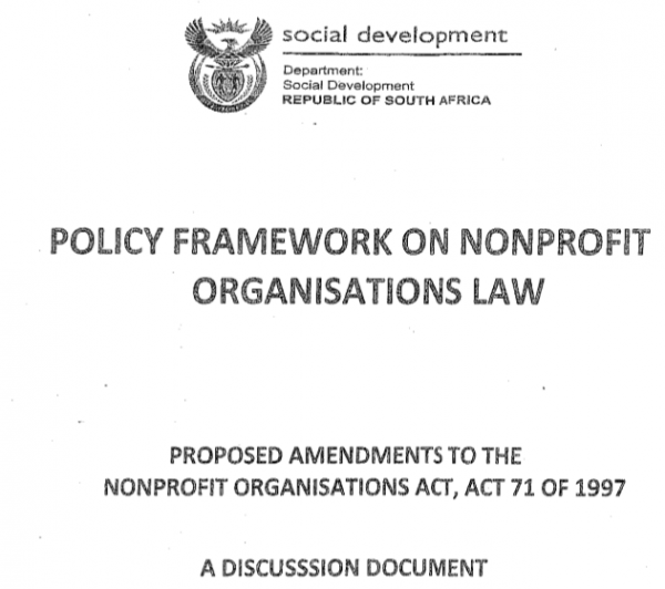 Image of policy document ''Policy Framework on Nonprofit Organisations Law.''