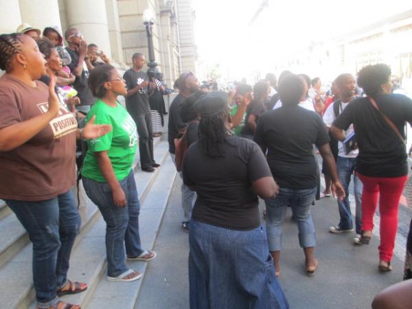 Jubilation after the judgment. Photo by Mary-Anne Gontsana.