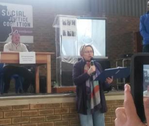 Premier Helen Zille addresses the SJC's social audit meeting on Saturday in Khayelitsha. Photo by Barbara Maregele. Premier Helen Zille addresses the SJC's social audit meeting on Saturday in Khayelitsha. Photo by Barbara Maregele.