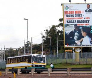 KZN billboard says “‘Sugar daddies’ destroy lives”. Photo source: AFP via Africa Check. KZN billboard says “‘Sugar daddies’ destroy lives”. Photo source: AFP via Africa Check.