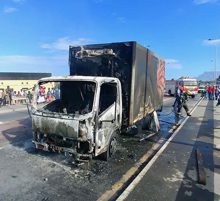 Photo of a burnt out truck