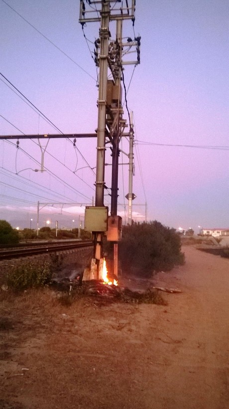 Photo of rail pylon on fire