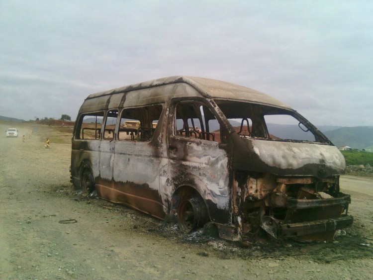 Photo of burning taxi