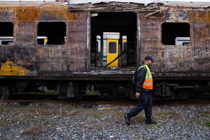 Photo of burnt train carriages