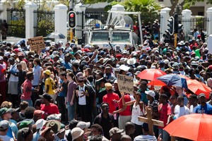 Thousands of students marched to Parliament yesterday