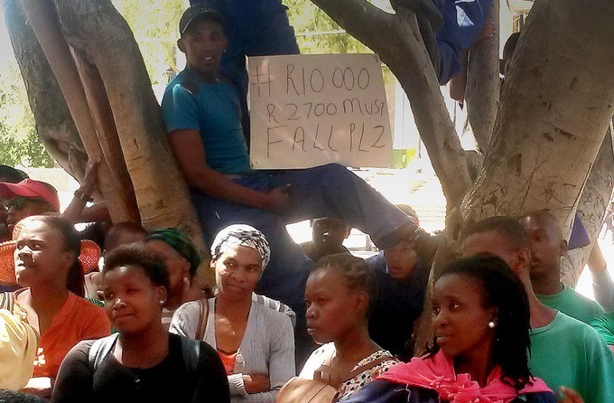 Photo of women workers protesting at UWC in February.
