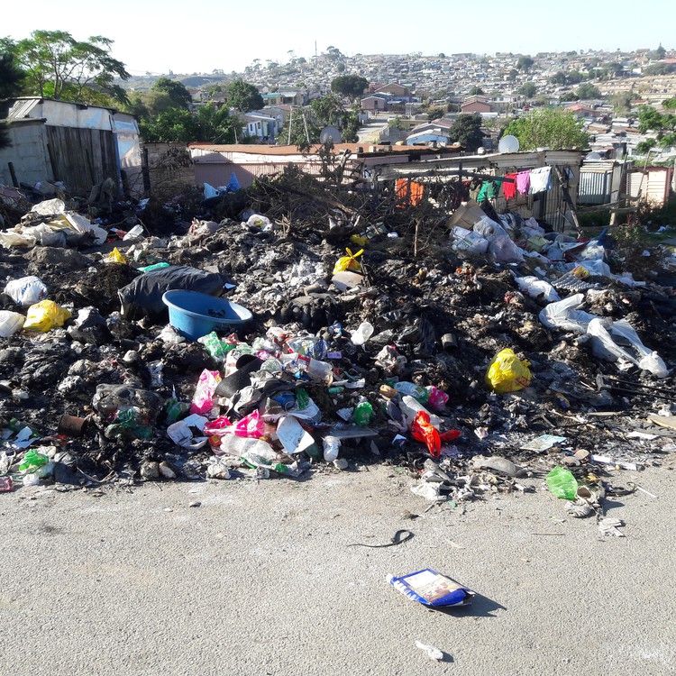 Photo of rubbish pile in mandela park informal settlement.