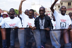 Photo of protesters at Michael Komape trial