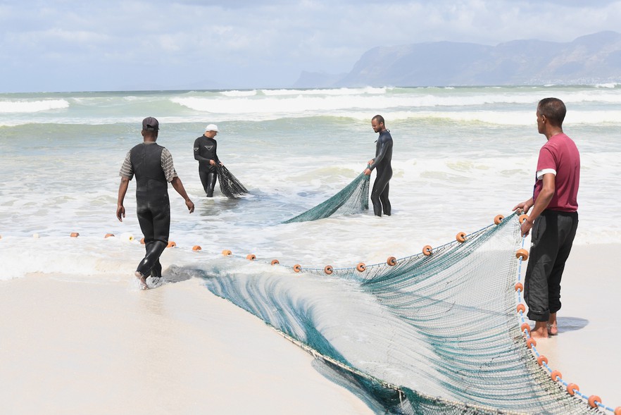 fishermen cape town false bay south africa fish nets