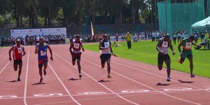 Men run in an athletics race