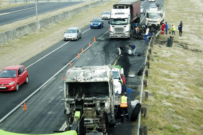 Photo of burnt out vehicles on N2