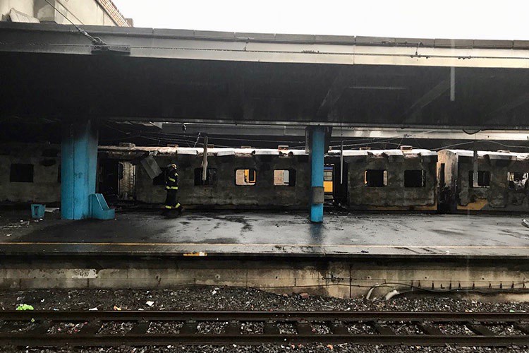 Photo of burnt out train