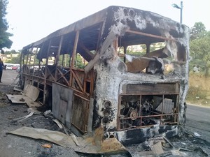 Photo of a burnt out bus