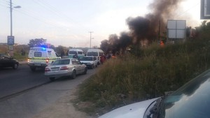 Photo of burning tyres during taxi strike