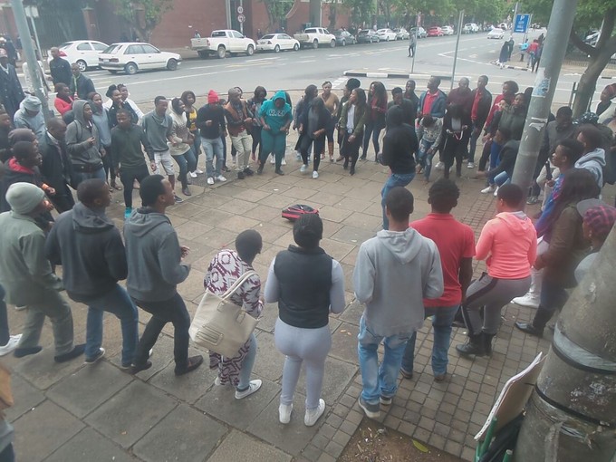 Photo of students outside court