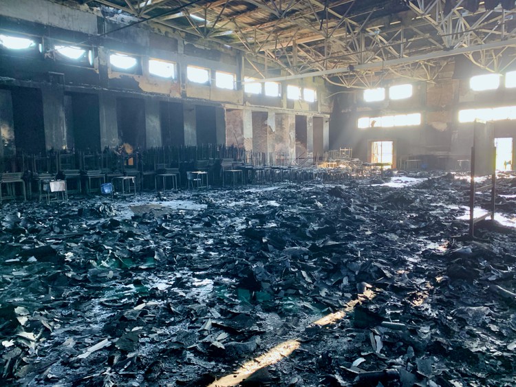 Photo of a burnt out hall