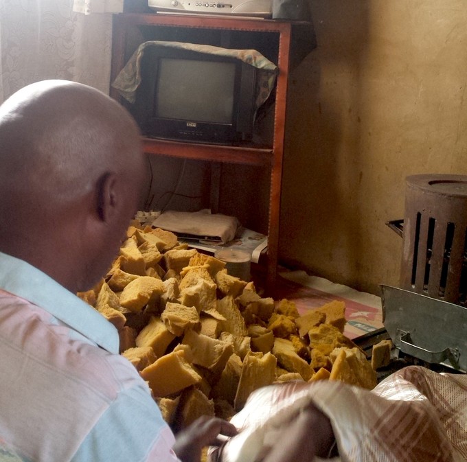 Photo of a man with a pile of foam material