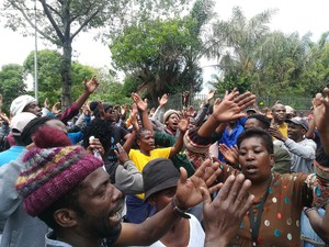 Photo of protesters singing